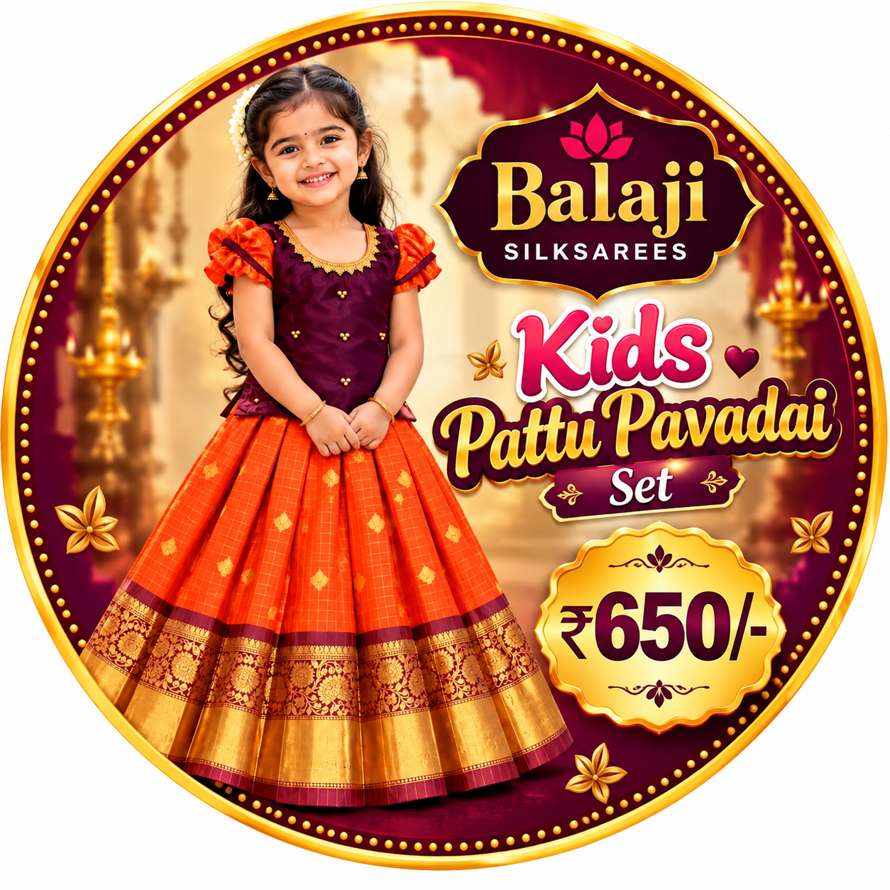 Kids Pattu Pavadai set